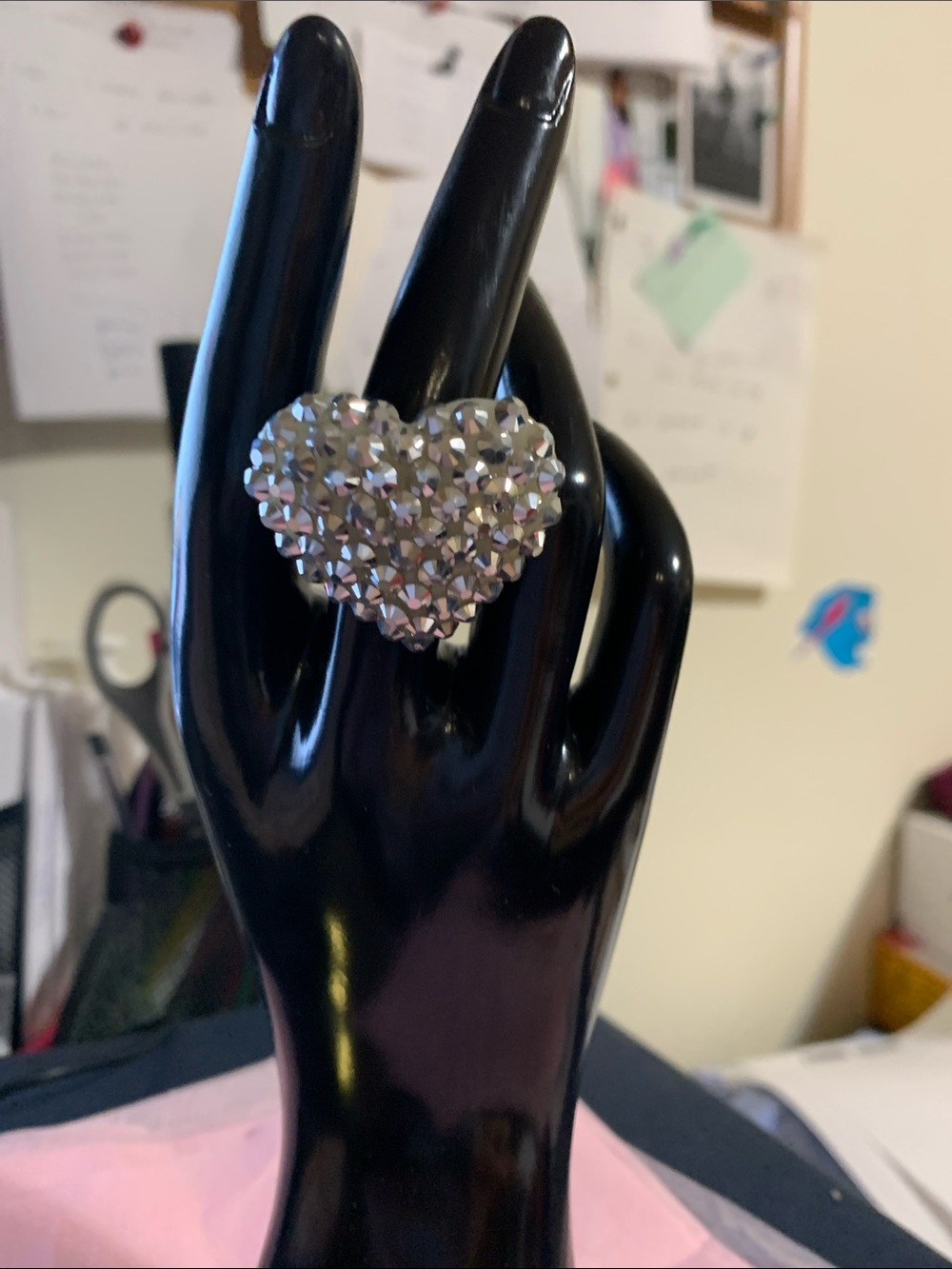 Crystal Heart Statement Ring in Silver Tone - Women Jewelry